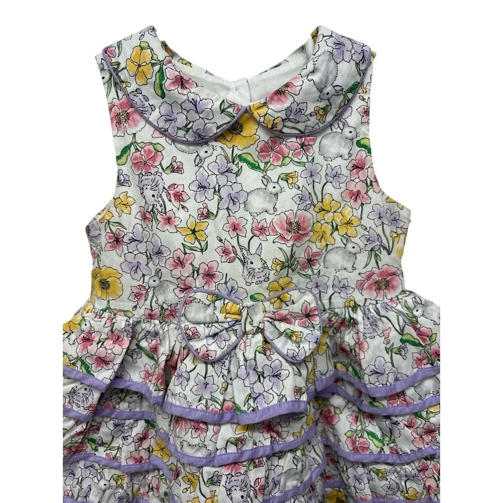 Pippa & Julie Baby Girl Floral Bunny Print Ruffled Dress Easter Spring 18 Months